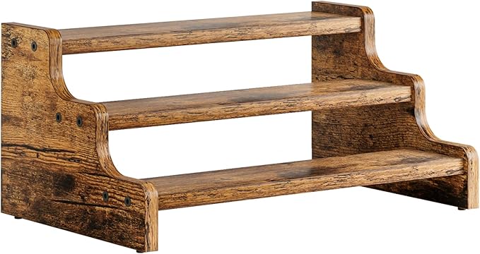 KLM 3-Tier Spice Rack, 13.8 Inch Wood Step Shelf Countertop Spice Storage Holder, Kitchen Pantry Cabinet Organizer Cupboard for Spice Bottles, Jars, Seasonings, Baking Supplies,Bathroom Organizer-Ruum Studio Home