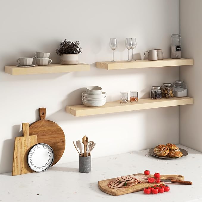 Floating Shelves for Wall, USA-Sourced Maple Wood 55 Inch Long Wall Shelves, Natural Wooden Mounted Picture Ledge Shelf, Nursery Book Storage Shelf Kids Bookshelf, Display Shelf for Bathroom-Ruum Studio Home