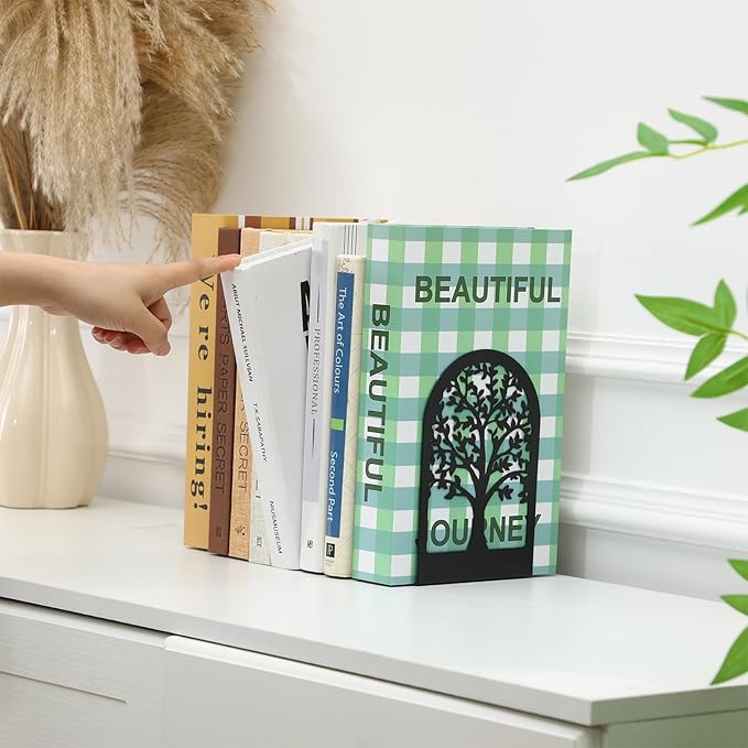 Faccito 5 Pairs Book Ends, Black Metal Bookends for Shelves Decorative, Non Skid Tree Stopper and Flower Shelf Holder for Heavy Books, Home Office School Supplies(Modern)-Ruum Studio Home