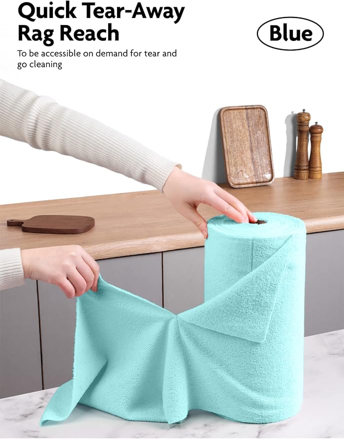 Fantasticlean Microfiber Cleaning Cloth Roll -40 Pack, Tear Away Microfiber Towels, 12" x 12", Reusable, Washable, Scratch Free, Ultra Absorbent Dish Rags for Car, Home, Garage or Shop (Blue)-Ruum Studio Home