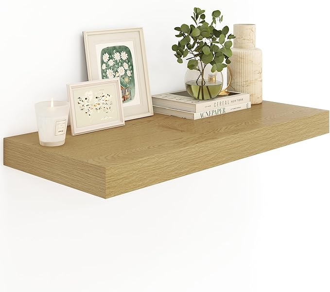 12" Deep Oak Floating Shelves,Over Toilet Long Wall Mounted Modern Farmhouse 36 inches,Wall Shelves with Invisible Brackets for Bedroom, Bathroom, Living Room, Kitchen, Set of 1-Ruum Studio Home