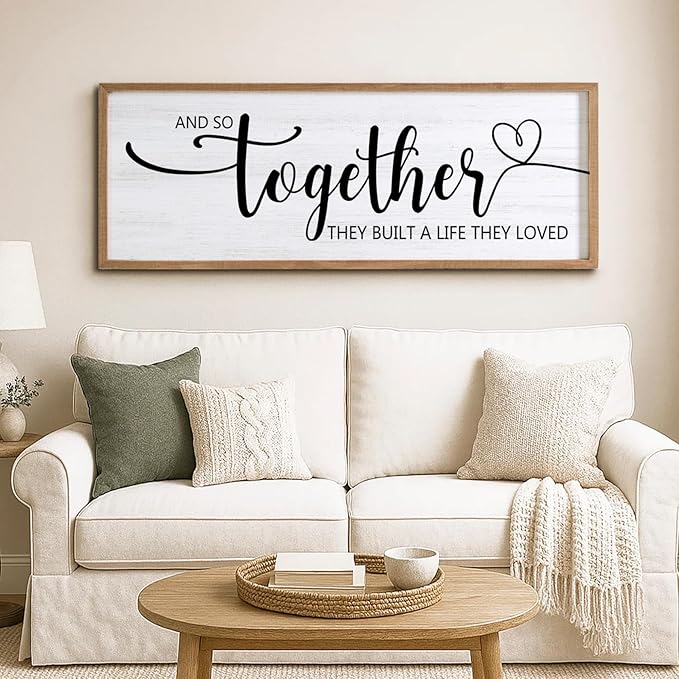And So Together They Built A Life They Loved Decorative Rustic Sign & Plaque Framed Wall Art for Couples, 40''×15''Wooden Long Wall Decor Above Bed, Vintage Horizontal Farmhouse Wedding Gift-Ruum Studio Home