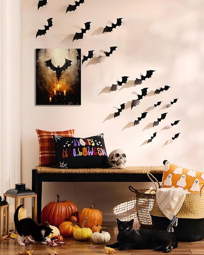 AbcCustomize Halloween Canvas Wall Art - Vintage Moody Bat Poster, Gothic Dark Academia Wall Decor, Spooky Halloween Decor for Farmhouse & Cottage, Fall Decorations Indoor for Living Room & Bedroom-Ruum Studio Home