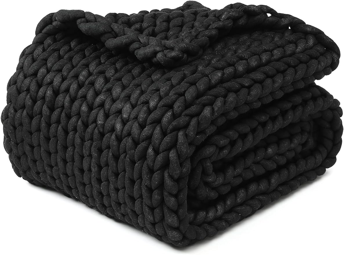 YnM Chunky Throw Blanket, Medium-Weight, Hand Knitted, Skin Friendly, Ventilated and Breathable, Machine Washable, Home Décor Piece for Couch, Sofa and Bed (Black, 60x80 Inch)-Ruum Studio Home