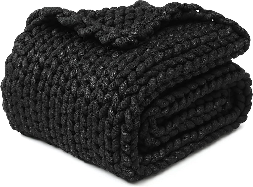 YnM Chunky Throw Blanket, Medium-Weight, Hand Knitted, Skin Friendly, Ventilated and Breathable, Machine Washable, Home Décor Piece for Couch, Sofa and Bed (Black, 40x50 Inch)-Ruum Studio Home