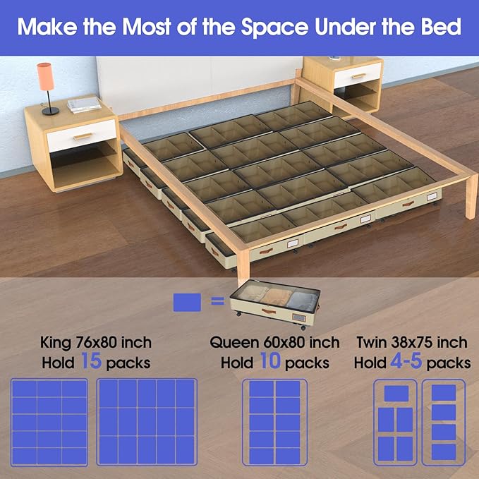 IUI Under Bed Storage with Wheels & Lid, 50L Large Capacity Underbed Storage Containers, Versatile Under The Bed Shoe Storage for Clothes, Books, Toys, 2 Pack, Ivory White-Ruum Studio Home