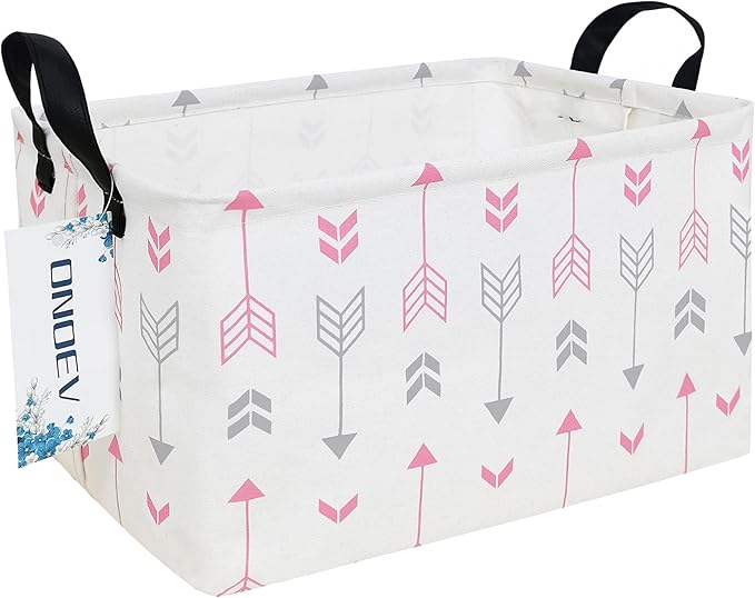 Rectangular Folding Laundry Basket,waterproof Canvas Basket,gift basket,Suitable for children's room,Office,Clothes,Toys Storage (Pink Arrow)-Ruum Studio Home