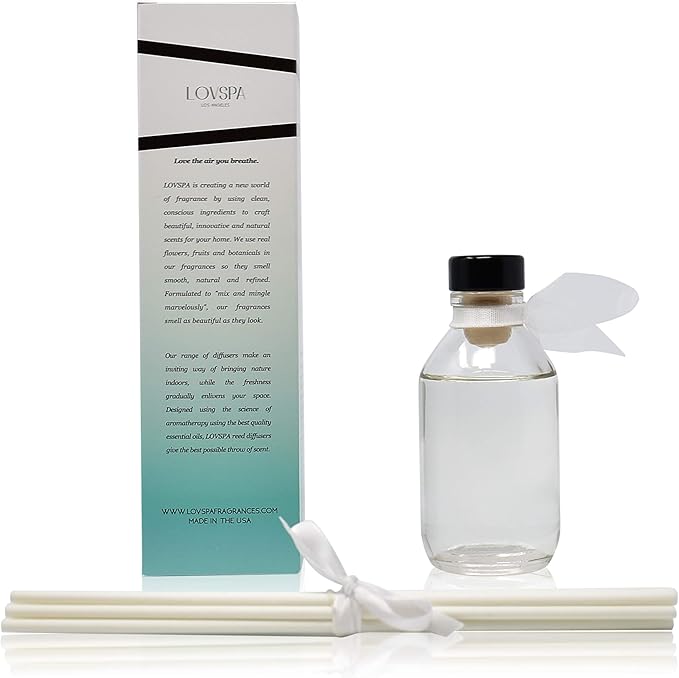 LOVSPA Reed Diffuser Set, Summer Linen Scented Oil Diffuser with Sticks, Home Fragrance Accessories for Bathroom Shelf Decor, Aroma Diffusers for Home or Office Desk, USA Made-Ruum Studio Home