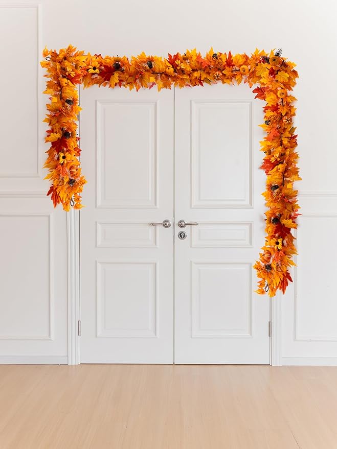 MISSPIN Fall Decor - Fall Garland - 6FT Autumn Maples Leaf Garland for Autumn Decor Hanging Vine for Halloween Thanksgiving Decor Home Wedding Fireplace Party Christmas(Orange)-Ruum Studio Home