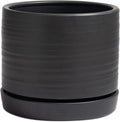8 Inch Pots for Plants, Ceramic Planter Pot with Drainage Hole & Saucer, Indoor/Outdoor Cylinder Round Planter Pot, Matte Black-Ruum Studio Home