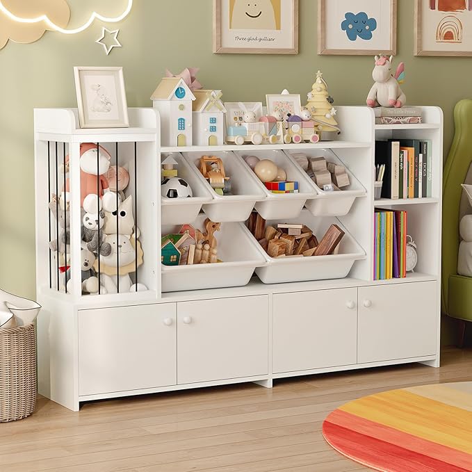 Treesland 55 Inch Large Kids Toy Storage Organizer, Kids Bookshelf Bookcase, Toy Storage Cabinet for Playroom, Bedroom Nursery-Ruum Studio Home