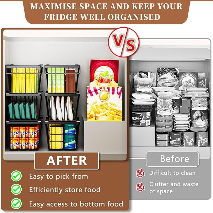 5 Pack Stackable Deep Freezer Organizer Bins ，Upgraded Bottom Leak-Proof net，Encryption and Hardening ， Freezer Organizer Bins for 5 to 7 Cu.FT Small Chest Freezer， Easy Get Bottom Foods-Ruum Studio Home