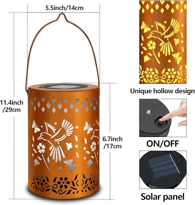 Solar Lanterns Outdoor Waterproof Hummingbird Garden Decor Birthday Gifts for Women Mom Grandma Hanging Solar Lights Metal Decoration for Yard, Patio, Backyard, Porch, Garden, 2 Pack-Ruum Studio Home