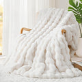 Touchat Luxury 1000GSM Rabbit Faux Fur Twin Blanket, Super Heavy Warm Cozy Beige Cream Blankets for Couch Bed Sofa, Ruched Plush Fuzzy Elegant Soft Reversible Mink Blanket for Living Room Bedroom-Ruum Studio Home