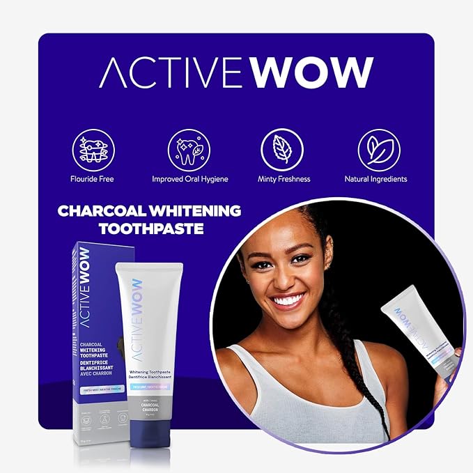 Active Wow Activated Charcoal Toothpaste - for Whitening Teeth, Made with Organic Coconut Oil & Xylitol, Charcoals Activated-Toothpaste (4 Ounce (Pack of 1)-Ruum Studio Home