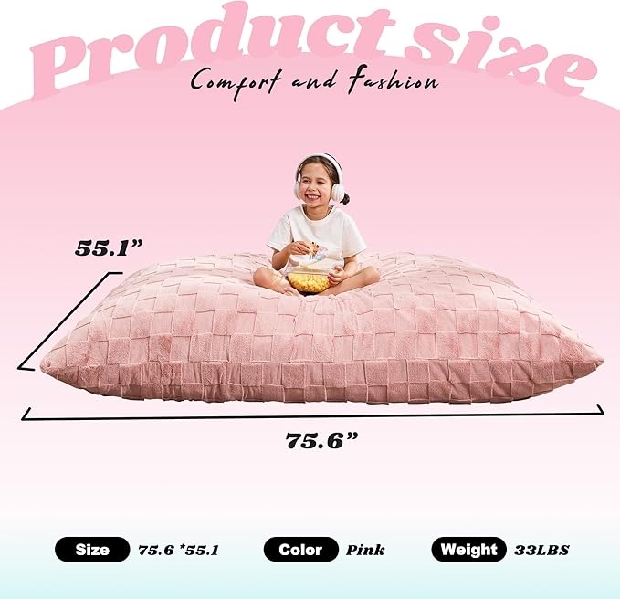 Hobestluk 3 in 1 Bean Bag Chair Giant Bean Bag Chairs for Adults with Plaid Cover Convertible Bean Bag Floor Cushion with Machine Washable Cover for Living Room (Plaid Pink)-Ruum Studio Home