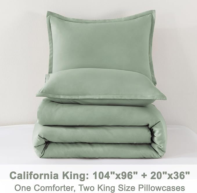 Litanika California King Comforter Set Sage Green - 3 Pieces Cal King Lightweight Solid Bed Comforter, Oversized Fluffy Down Alternative Comforter Quilt Blanket Bedding Set-Ruum Studio Home
