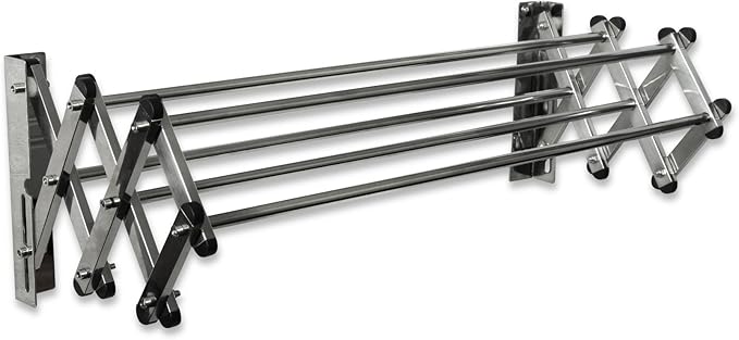AERO W Racks Stainless Steel Wall Mounted Collapsible Laundry Clothes Drying Rack 45 Pound Capacity 11 Linear Ft-Ruum Studio Home