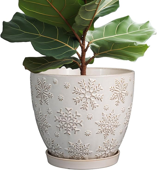 10 Inch Ceramic Planter Pot Large Plant Pot for Indoor Plants Outdoor Round Flower Pot with Drainage Hole and Saucer for Home Garden Decor White-Ruum Studio Home