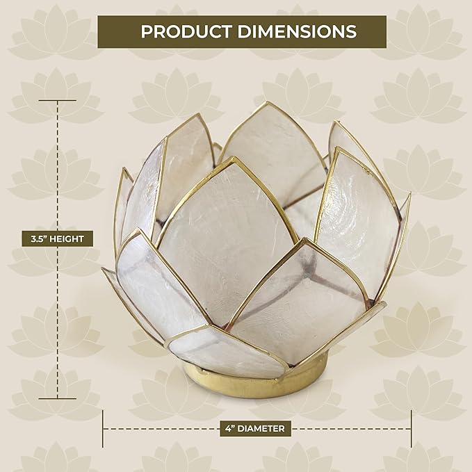 Blooming Lotus Capiz Shell Tealight Candle Holder, Handcrafted Decorative Tea Light Candleholder with Translucent Flower Petals for Ambient Illumination and Natural Elegance, Natural-Ruum Studio Home