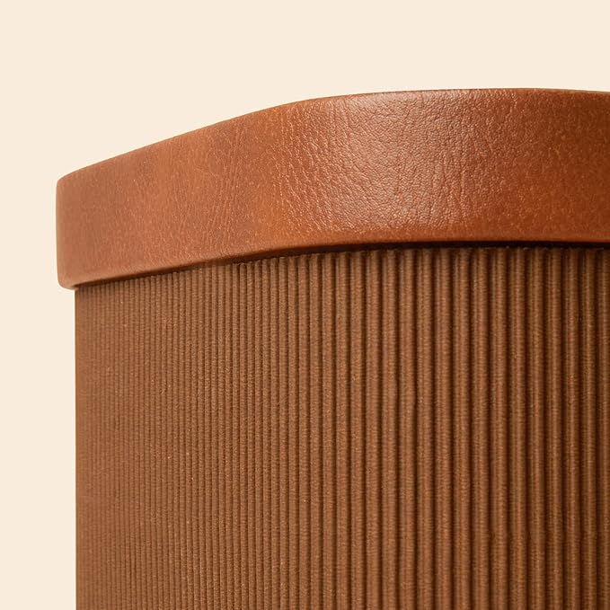 La Jolie Maison Fluted Cardboard Storage Baskets with Leather-Like Lids, Sturdy Stackable Paper Boxes Decorative Tray, Set of 3 Chestnut-Ruum Studio Home
