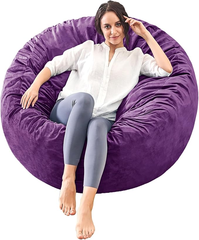 Bean Bag Chairs for Adults - Memory Foam Furniture BeanBag Chair - Kids/Teens Sofa with Soft Micro Fiber Cover - Round Fluffy Couch for Living Room Bedroom College Dorm - 3 ft, Purple-Ruum Studio Home