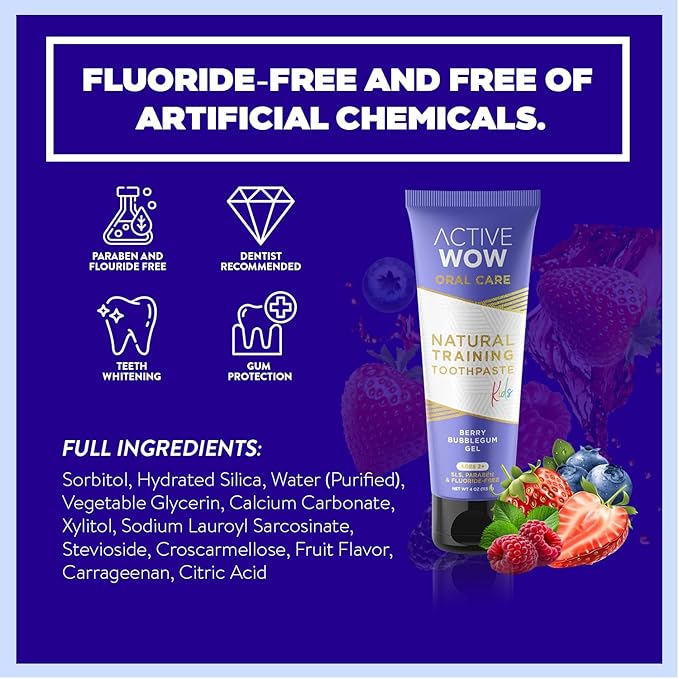 Active Wow Training Toothpaste – Fluoride-Free, Toddler-Safe, Gentle, Vegan, Safe to Swallow – Berry Bubblegum, 1 Pack-Ruum Studio Home