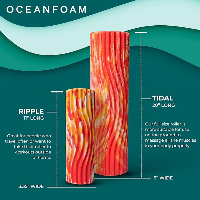 Oceanfoam Tidal Roller - Red, Gold & Natural Marbled - Muscle Massage Foam Roller for Back Pain & Stretching - Firm and Ergonomic Wide Wave Textured - Yoga, Athletics, & Wellness - Full Size, 20" x 5"-Ruum Studio Home