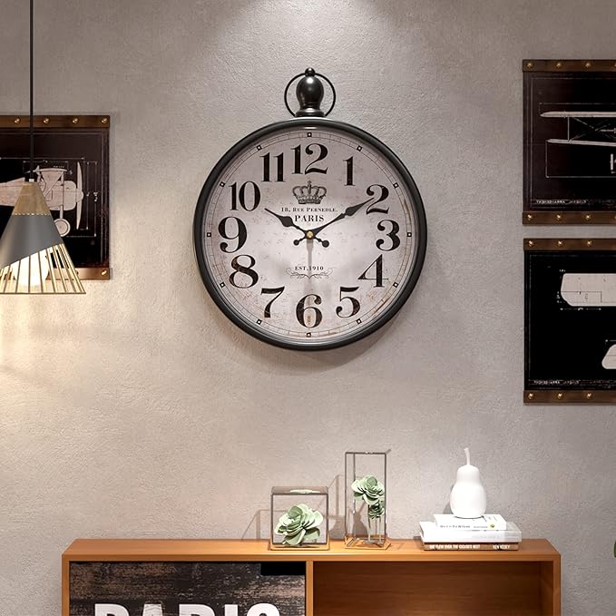 Menterry Retro Round Wall Clock. Black Vintage Antique Style Decor Wall Clocks for Kitchen,Farmhouse,Bedroom,Bathroom,Office, (11.8" H x 9.3" W)-Ruum Studio Home