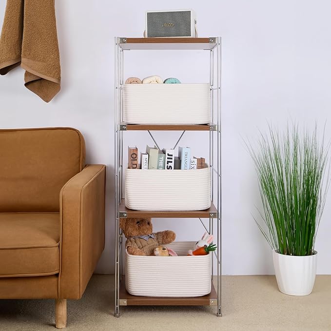 Large Storage Baskets for Organizing, Closet Shelf Baskets for Clothes Blanket Towels, Baby Nursery, Toy Bins Box, Woven Rope Baskets, 17 x 13 x 7.5”, 4 Packs Off White-Ruum Studio Home