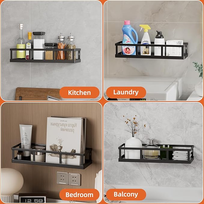 Spice Rack Wall Mounted, 4 Pack Pantry Door Organizer & Hanging Storage Baskets Organizer Wall Mount, Large Capacity Metal Spice Shelf for Kitchen Cabinet, Bathroom, Shower, Home Decor-Ruum Studio Home
