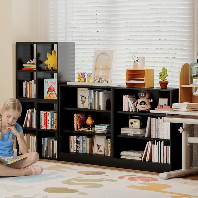 3-Tier Metal Open Shelf Bookcase, Bookcase with Adjustable Shelves, Floor Standing Book Shelf, Freestanding Display Storage Shelves, Curio Cabint Display Case for Small Places/Living Room/Corner-Ruum Studio Home