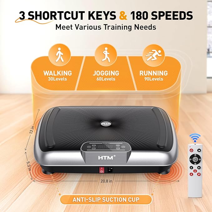 Vibration Plate Exercise Machine - 180 Speeds & 300 lb Capacity, Full Body Workout Vibration Platform with Remote Control for Lymphatic Drainage, Weight Loss & Toning-Ruum Studio Home