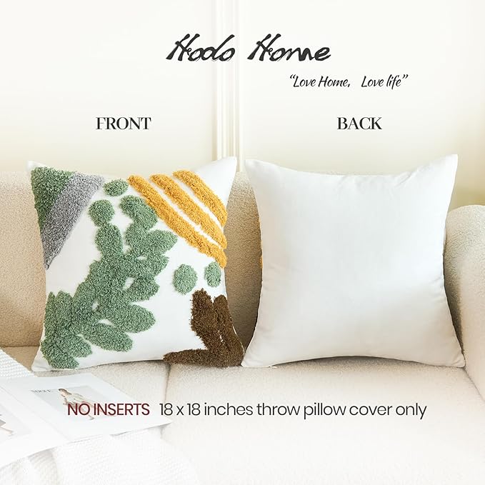 HOdo Home 18x18 Throw Pillow Covers, 2PCS Tufted Boho Jacquard Pillow Covers,Farmhouse Decorative Pillow Cover,Pillow Cases for Couch Sofa Bed Stylish Decor, Simple Textured Cushion Sham-Ruum Studio Home