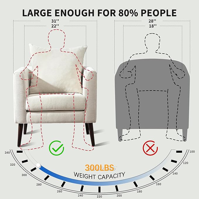 Barrel Accent Chair with Back Pillow, Large Upholstered Armchair with Solid Wood Legs Modern Reading Chairs for Living Room Bedroom-Ruum Studio Home