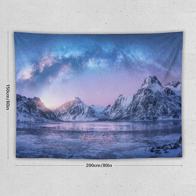 HZOHNAGO Mountain Tapestry Aurora Snow Mountain Sunset Pattern Printed Wall Tapestry Wall Hanging for Bedroom Living Room Dorm 80" W x 60" H-Ruum Studio Home
