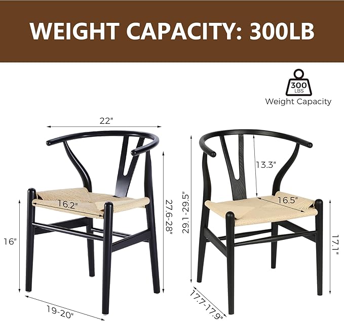 Wishbone Chair Natural Solid Wood Dining Chair/Hans Vegner Y Chair Rattan and Wood Accent Armrest Chairs (Ash Wood - Black + Natural Cord)-Ruum Studio Home