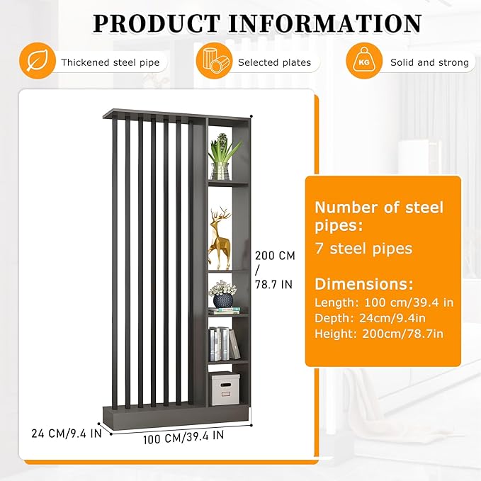 Wall Room Divider,Freestanding Room Divider with Shelves,Wood Room Divider Screen with Storage Cabinet, Wall Divider for Room Separation, for Home Office Decorative E 39.4×9.4×78.7in-Ruum Studio Home
