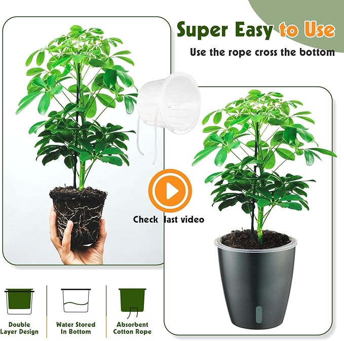 Self Watering Pots for Indoor Plants, 6-Pack 5'' Self Watering Planter with Drainage Holes, Small African Violet Pots with Water Indicator, Clear Wick Orchid Pot, Grey Gold-Ruum Studio Home