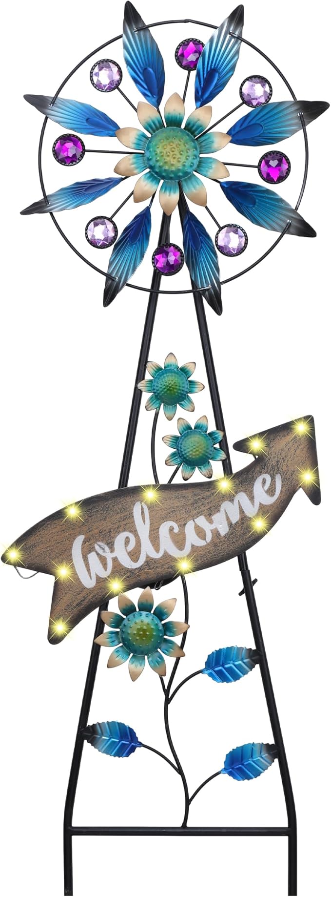 TERESA'S COLLECTIONS Peacock Garden Decor Solar Stake, Wind Spinner for Outdoor Decorations, Metal Windmill Blue Floral Yard Art Sign Decorative Garden Stake for Lawn Ornaments, Gifts for Mom, 26''-Ruum Studio Home