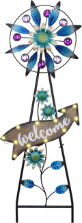 TERESA'S COLLECTIONS Peacock Garden Decor Solar Stake, Wind Spinner for Outdoor Decorations, Metal Windmill Blue Floral Yard Art Sign Decorative Garden Stake for Lawn Ornaments, Gifts for Mom, 26''-Ruum Studio Home
