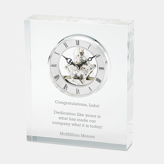 THINGS REMEMBERED Engraved Crystal Skeleton Desk Clock (Free Customization)-Ruum Studio Home
