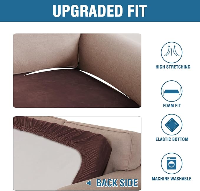 H.VERSAILTEX Velvet Stretch Individual Couch Cushion Cover Plush Cushion Slipcover for Loveseat Sofa Cushion Furniture Protector Seat Cushion Sofa Cover (1 Piece Sofa Cushion Cover, Brown)-Ruum Studio Home