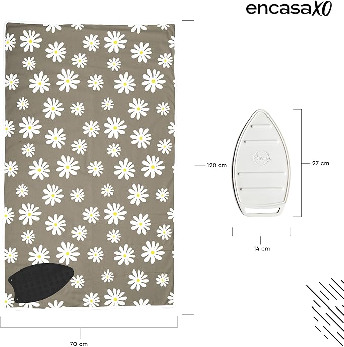 Encasa XO Ironing Mat/Pad (Large 48"x28") with 3mm Padding & Silicone Iron Rest for Steam Pressing on Tabletop or Bed - Heat Resistant, Portable, Quilting & Travel Blanket - Daisy Grey-Ruum Studio Home