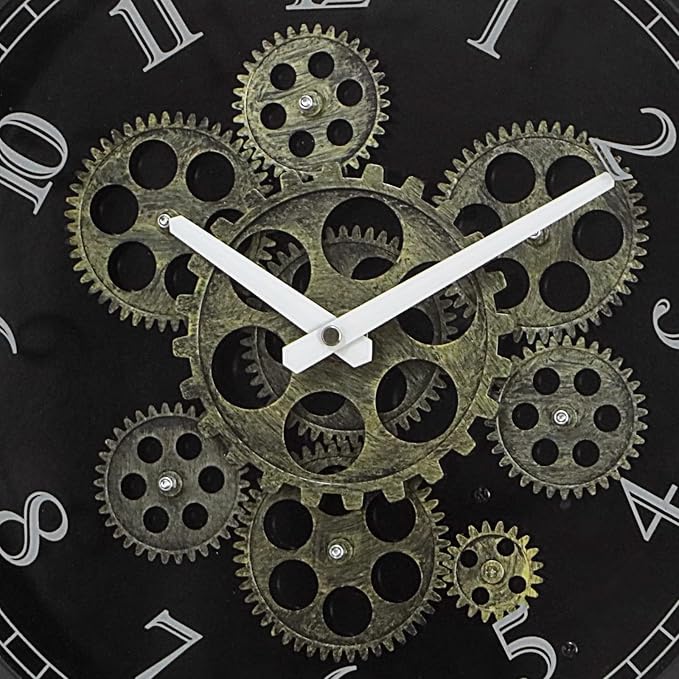 CLXEAST 15 Inch Real Moving Gear Wall Clock, Vintage Industrial Steampunk Metal Wall Clocks for Living Room Decor,Kitchen, Home Office,House Warming Gifts New Home-Ruum Studio Home