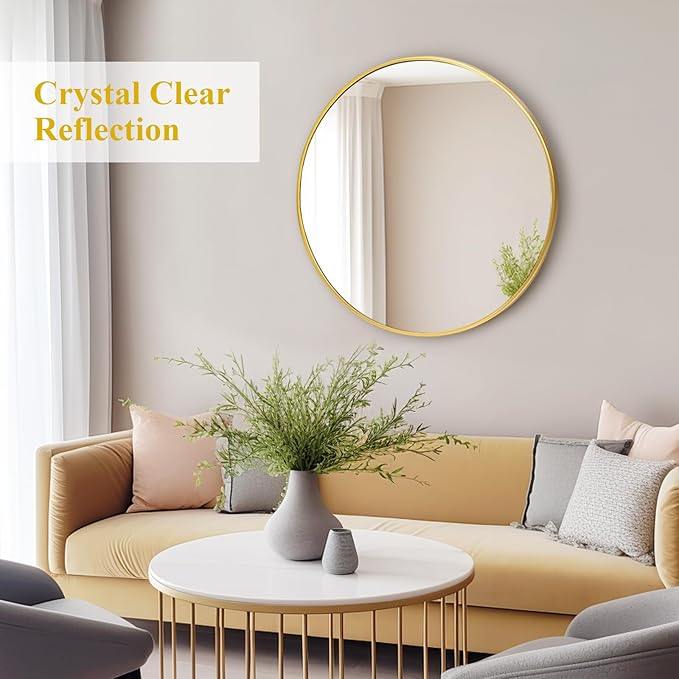 Fabuday Gold Circle Mirror for Bathroom - 24 Inch Golden Framed Round Mirror for Wall Decor, Living Room, Bedroom, Entryway Circular Mirrors-Ruum Studio Home