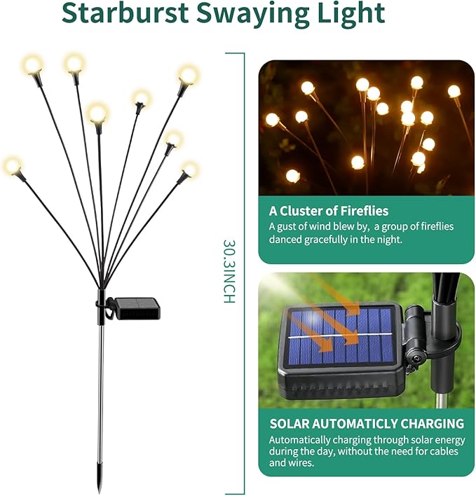Solar Lights Outdoor Waterproof, 2 Packs 16LED, Solar Garden, Patio, Garden Decor, Patio Decor, Firefly Outdoor, Unique Gifts for Women, Gifts for Grandma-Ruum Studio Home
