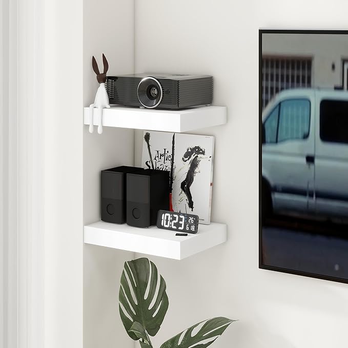 Deep Floating Shelves for Wall | 12 Inch Deep White Floating Shelves Set of 2 | 16W x 12D Rustic Wood Wide Wall Shelves | Bookshelf Laundry Shelf TV Shelf-Ruum Studio Home