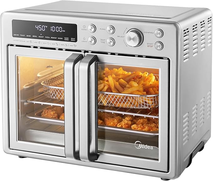 Midea Flexify French Door Toaster Oven Air Fryer Combo, 26.4 QT, Extra Large Air Fryer Countertop Oven 10-in-1 Combo, 25% Faster Cooking and 90% Less Oil, Stainless Steel-Ruum Studio Home