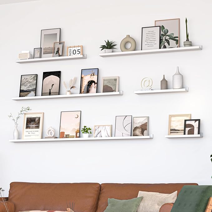 Heimlove Picture Ledge Shelf, Floating Shelves Set of 2, 16 Inches Picture Shelf for Wall with Ledge, Kids Bookshelf Wall Mounted for Living Room Bedroom Decor Books Photo Frames - White-Ruum Studio Home